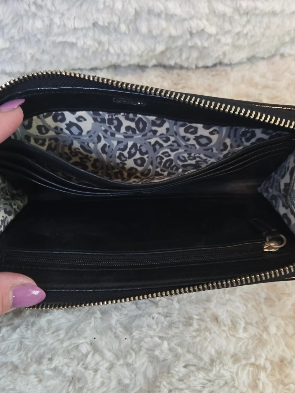 Coach Black Patent Poppy  Leather Clutch with Silver Logo Plate